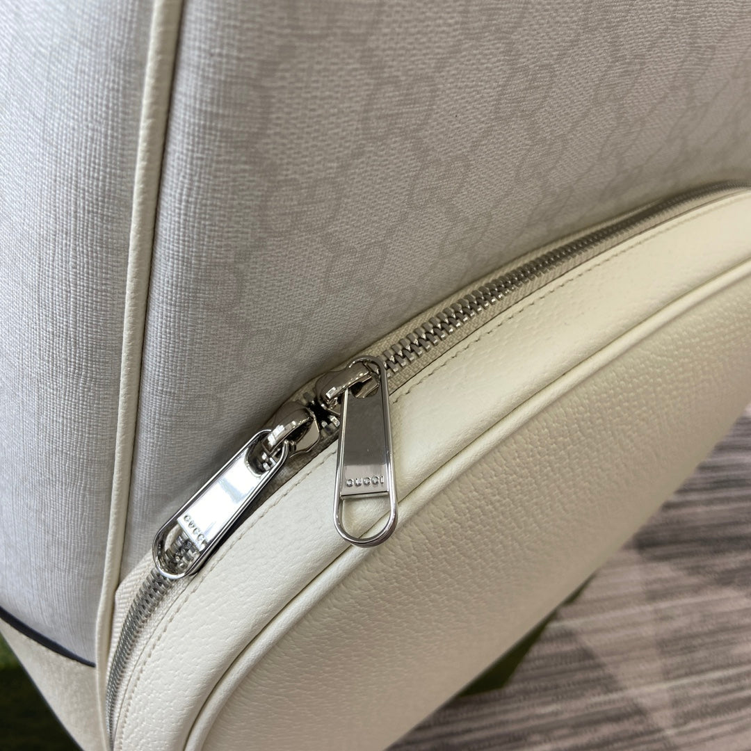 Gucci Medium 40 Backpack with Tag White Calfskin and Canvas