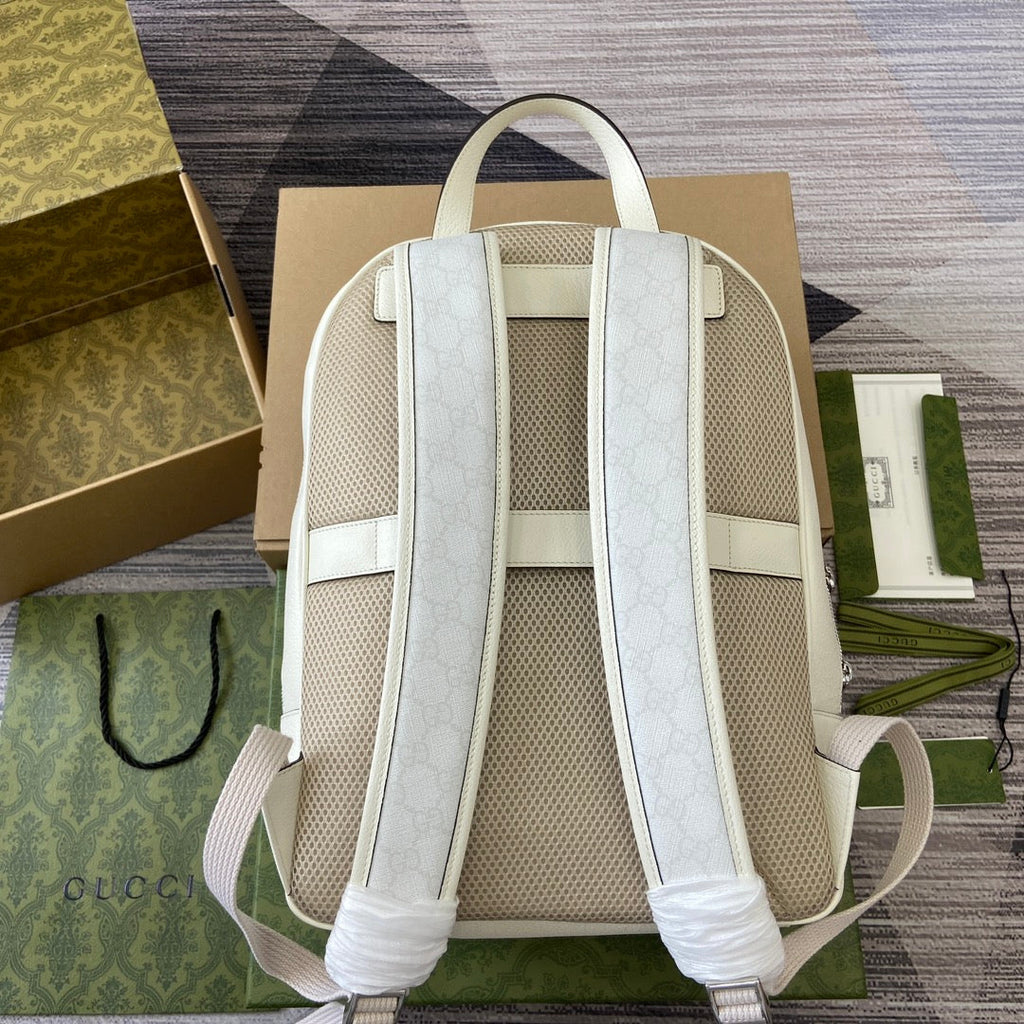 Gucci Medium 40 Backpack with Tag White Calfskin and Canvas