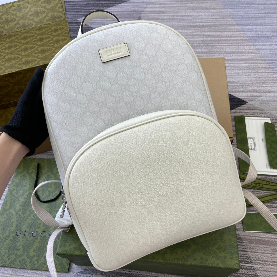 Gucci Medium 40 Backpack with Tag White Calfskin and Canvas
