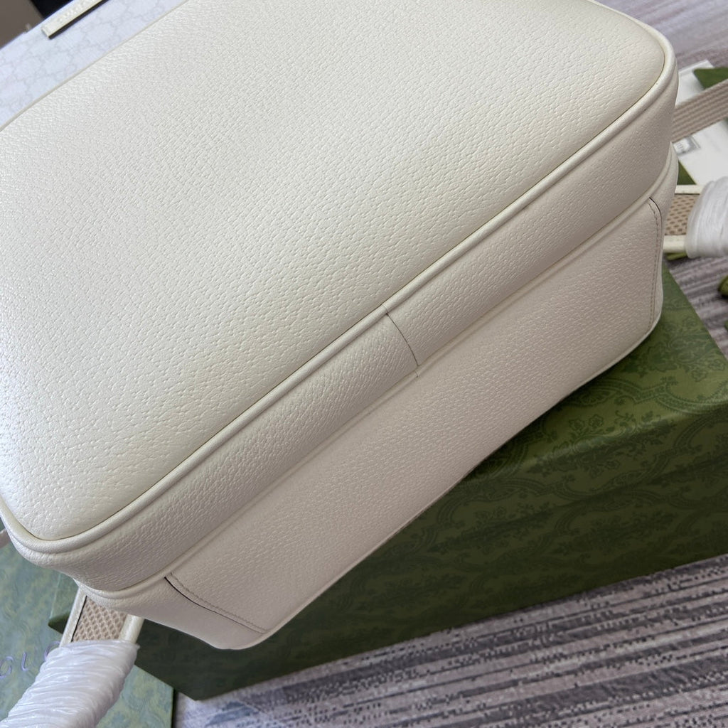 Gucci Medium 40 Backpack with Tag White Calfskin and Canvas