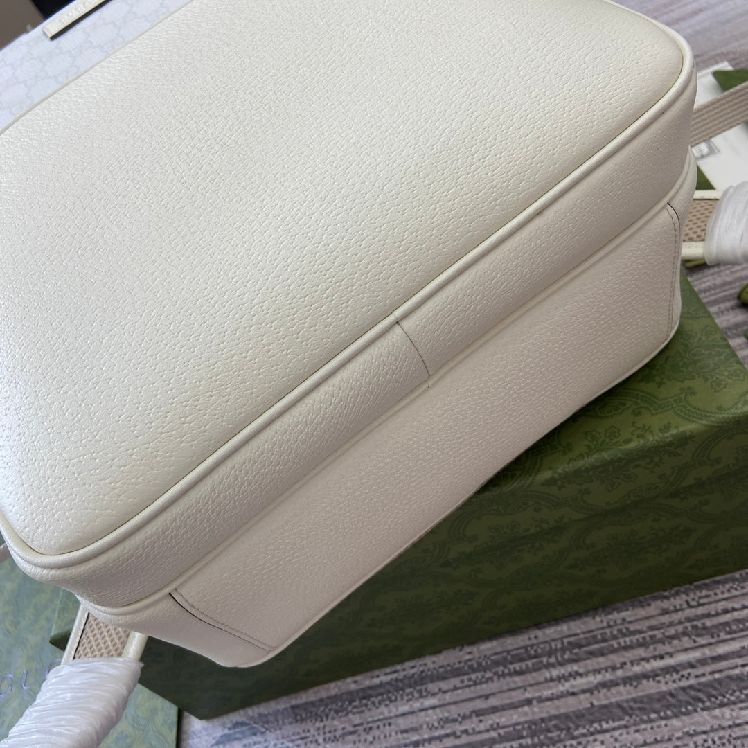 Gucci Medium 40 Backpack with Tag White Calfskin and Canvas