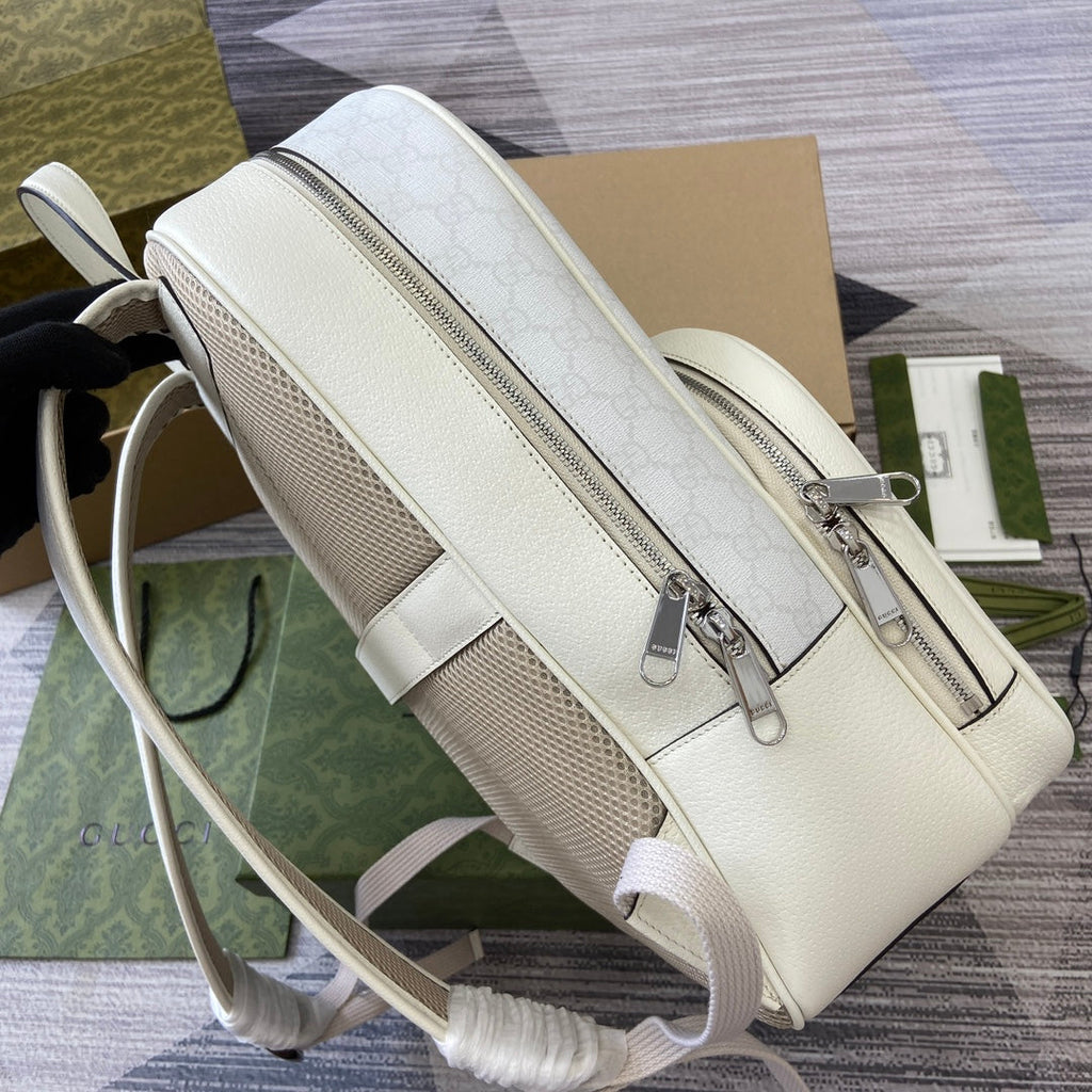 Gucci Medium 40 Backpack with Tag White Calfskin and Canvas
