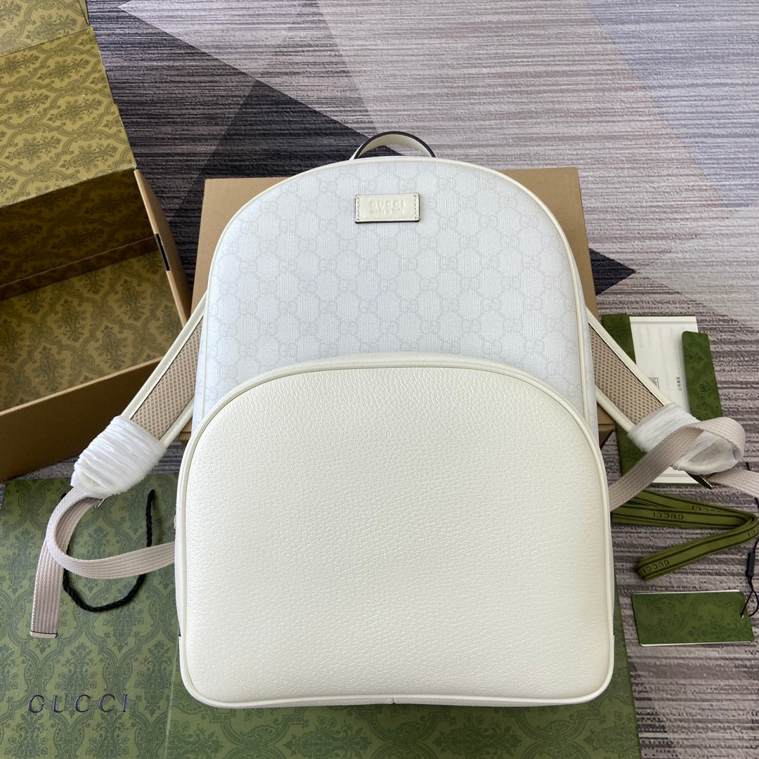 Gucci Medium 40 Backpack with Tag White Calfskin and Canvas