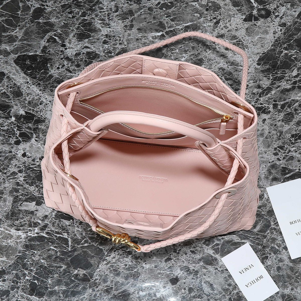 Bottega Veneta Medium Andiamo 32 in Light Pink Lambskin Bag