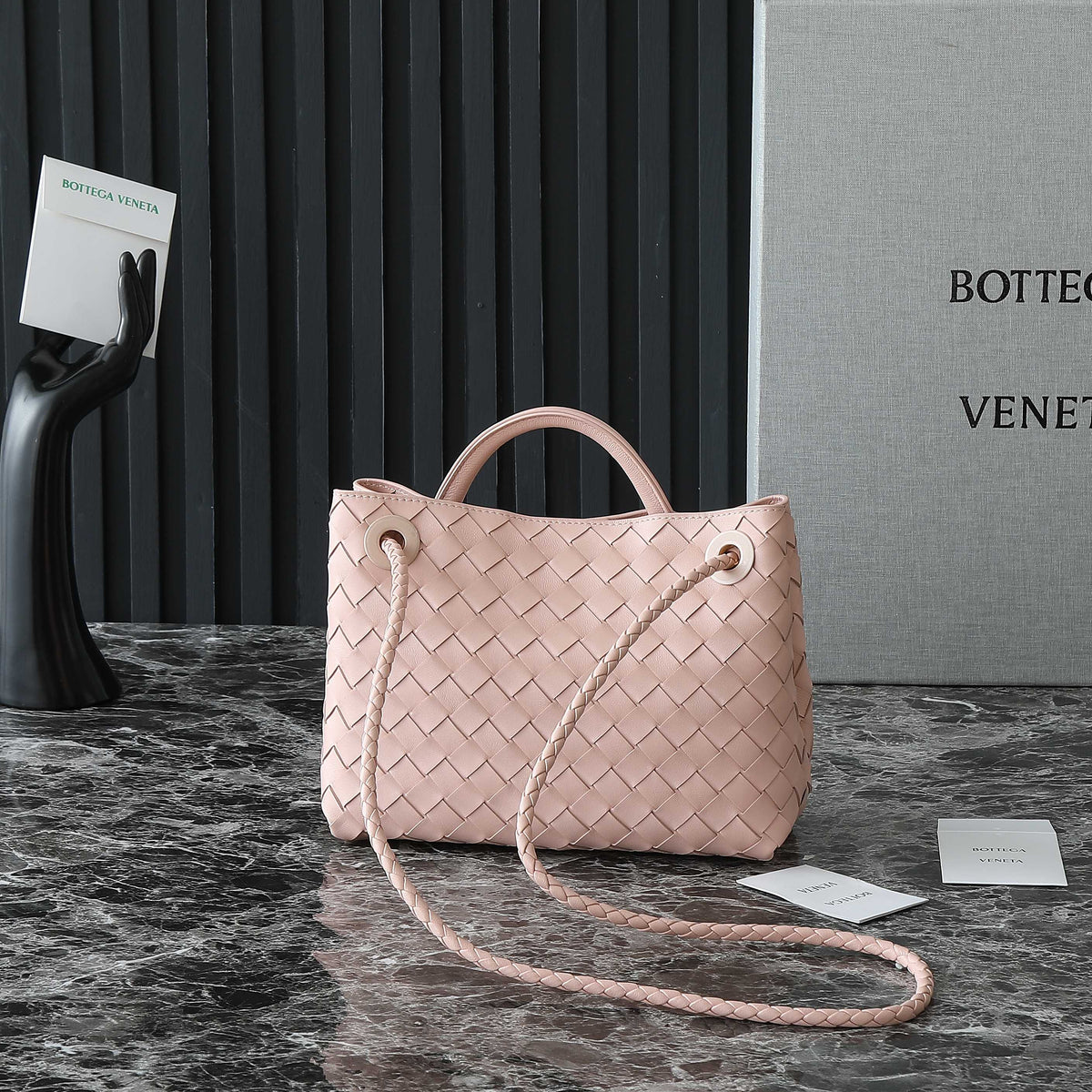 Bottega Veneta Small Andiamo 25 in Light Pink Lambskin Bag