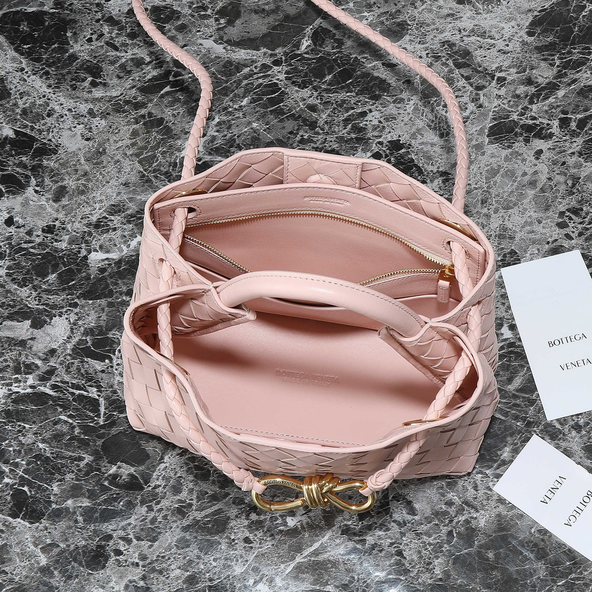 Bottega Veneta Small Andiamo 25 in Light Pink Lambskin Bag