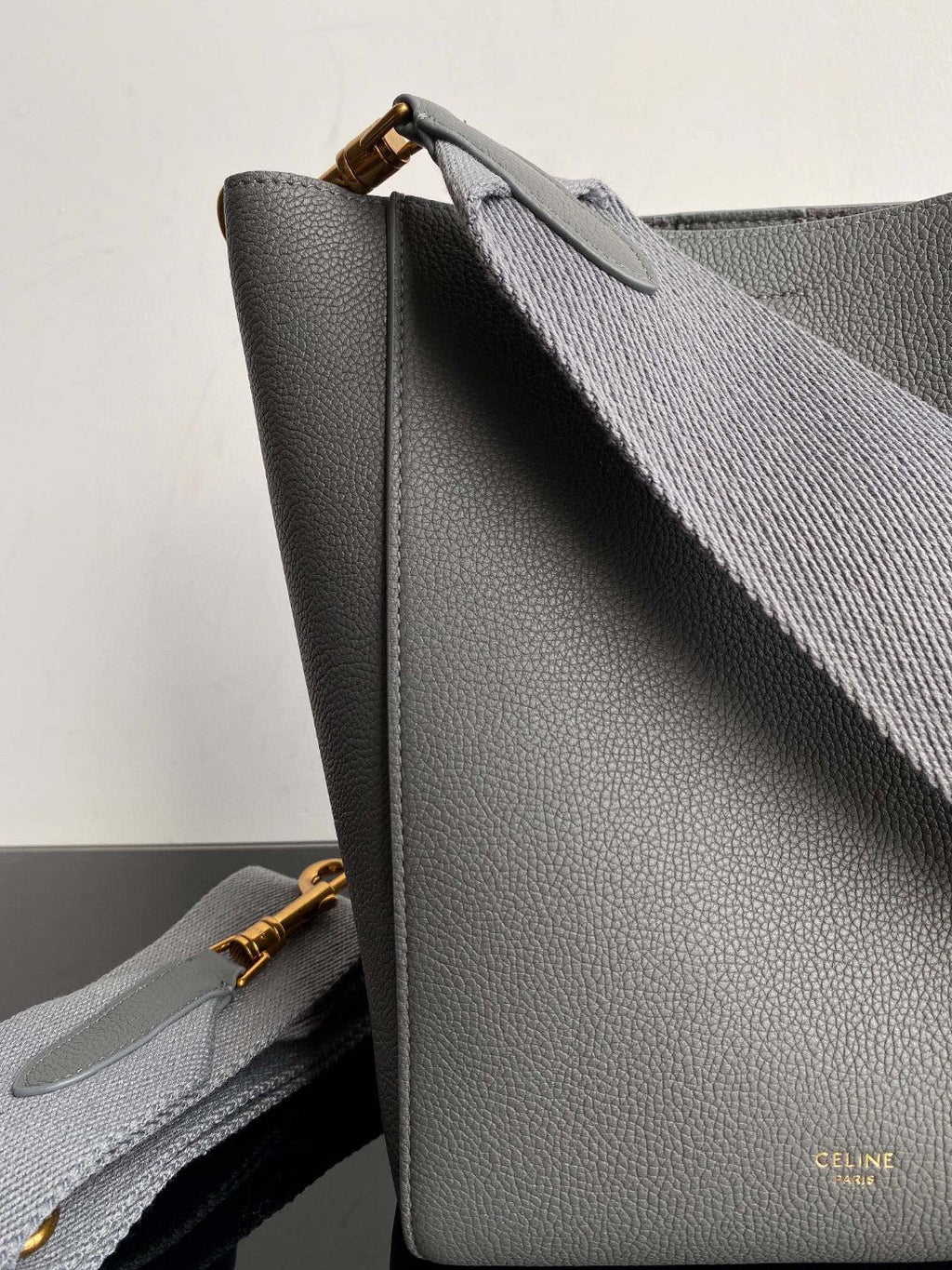 Celine Sangle Seau Bucket 24 Bag Grey Calfskin
