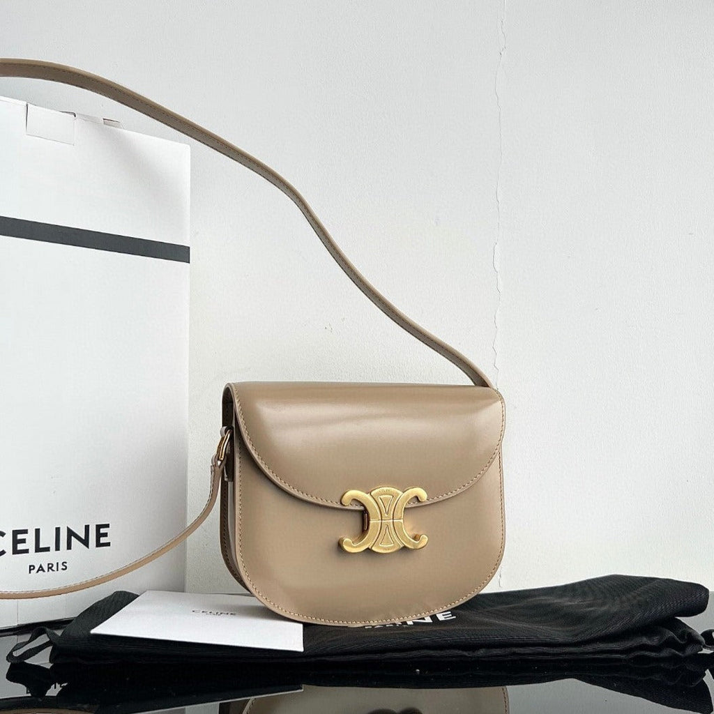 Celine Triomphe 15 Cream Gray Calfskin Handbag