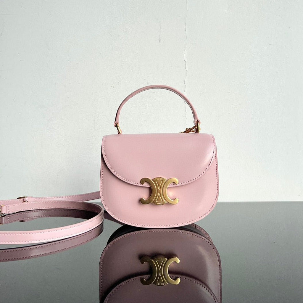 Celine Triomphe 15 Pastel Pink Calfskin Handbag