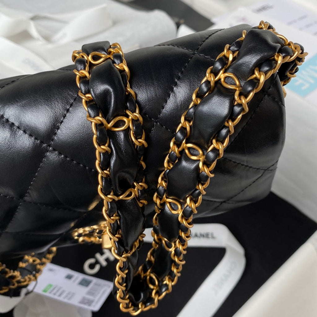 Chanel Small Flap Bag 20 in Black Lambskin Gold Hardware