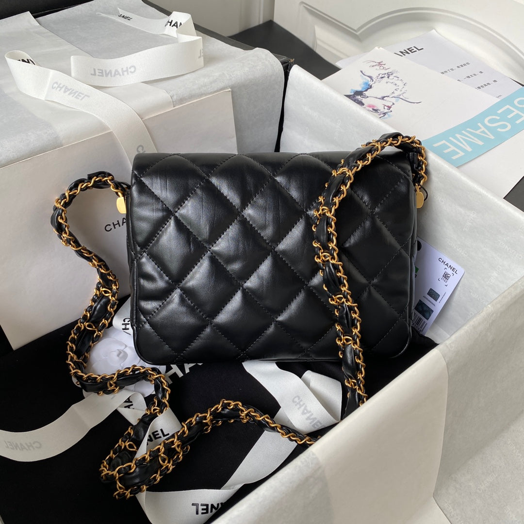Chanel Small Flap Bag 20 in Black Lambskin Gold Hardware