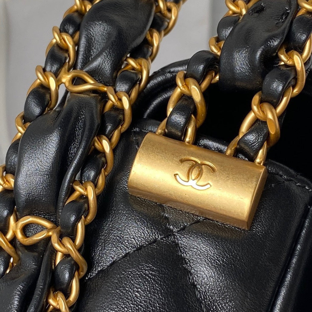Chanel Small Flap Bag 20 in Black Lambskin Gold Hardware