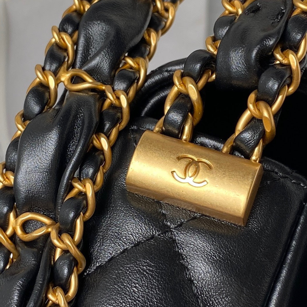 Chanel Small Flap Bag 20 in Black Lambskin Gold Hardware