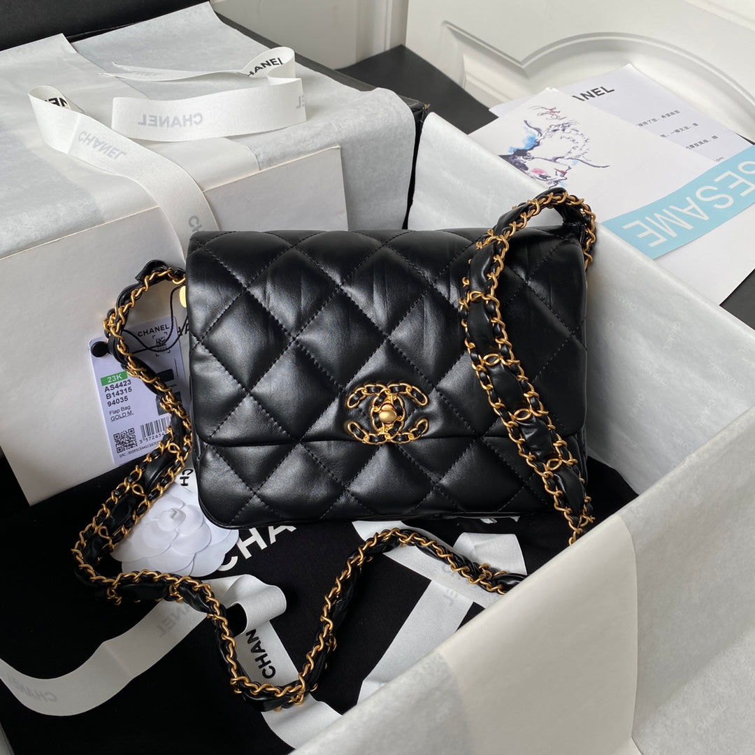 Chanel Small Flap Bag 20 in Black Lambskin Gold Hardware
