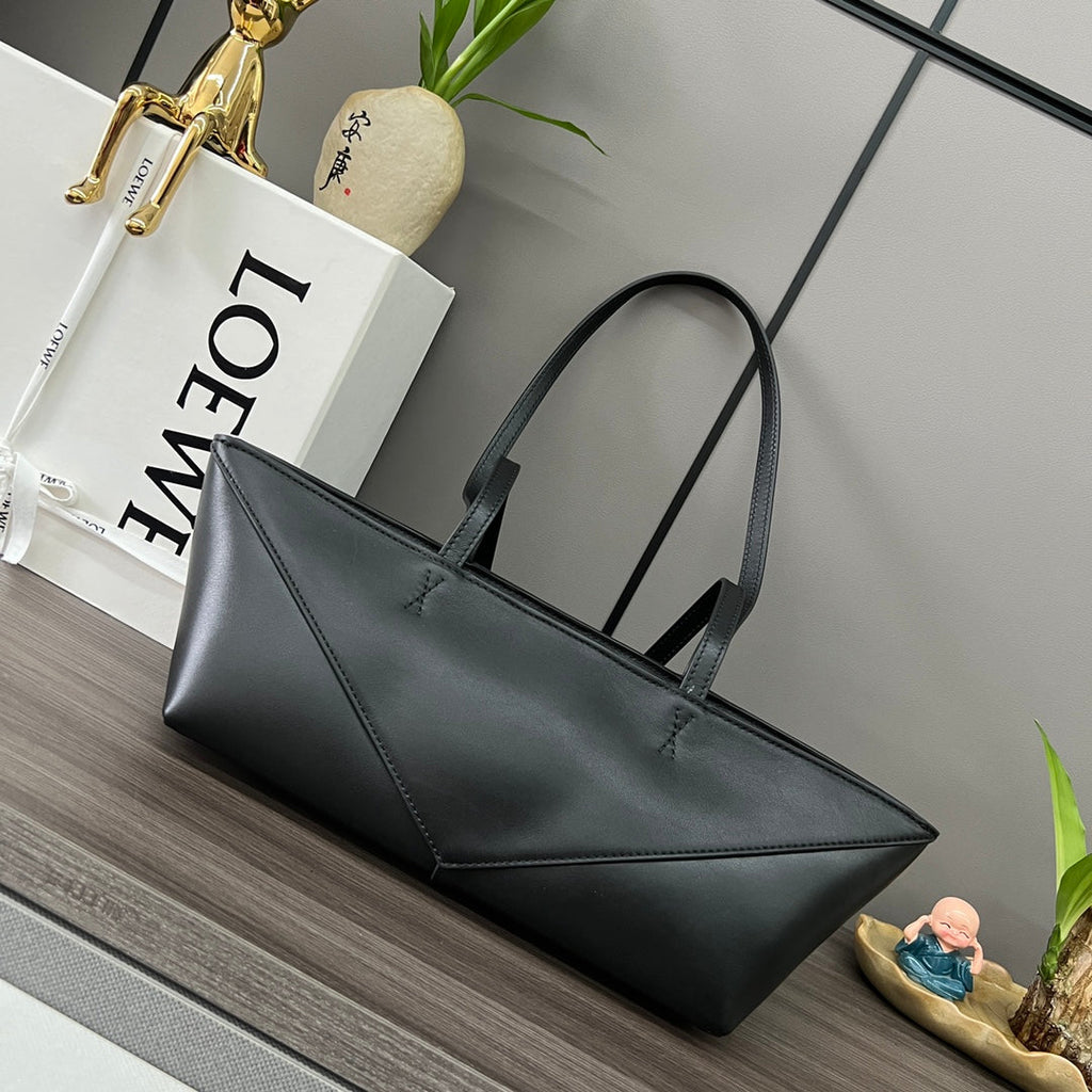 Loewe Puzzle Fold Cropped 39 Bag in Black Solf Grained Calfskin
