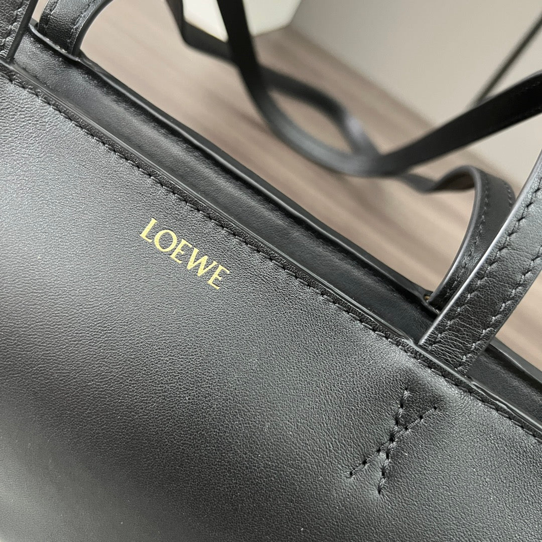 Loewe Puzzle Fold Cropped 39 Bag in Black Solf Grained Calfskin