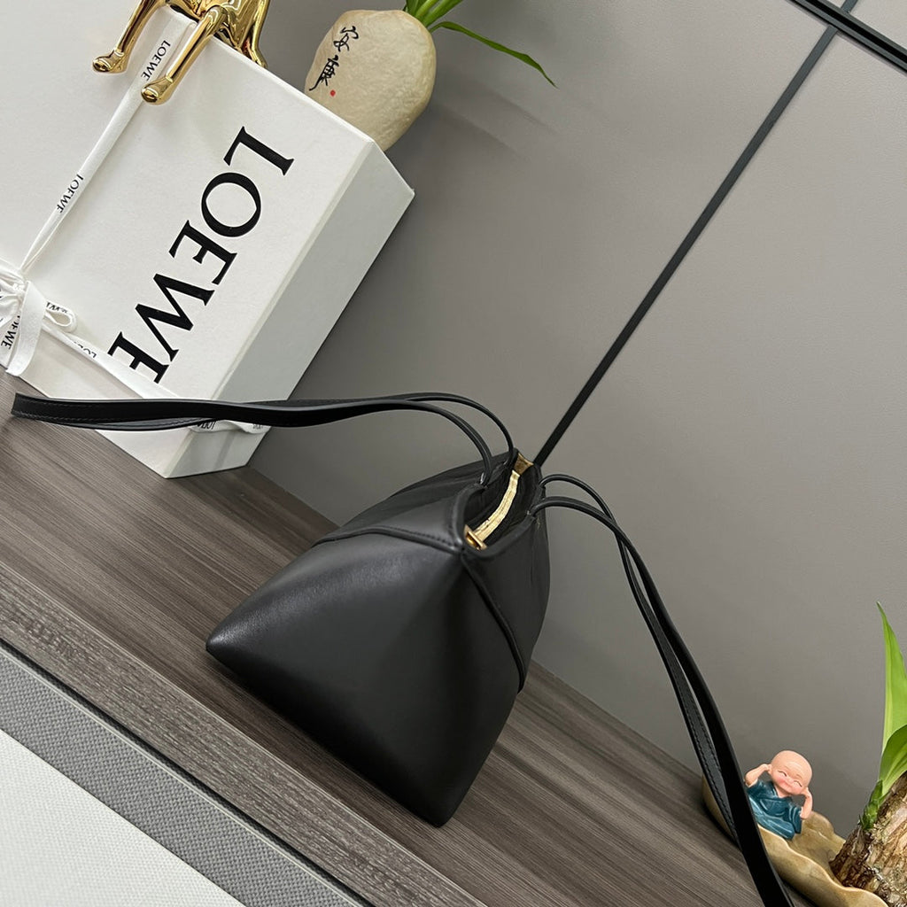 Loewe Puzzle Fold Cropped 39 Bag in Black Solf Grained Calfskin