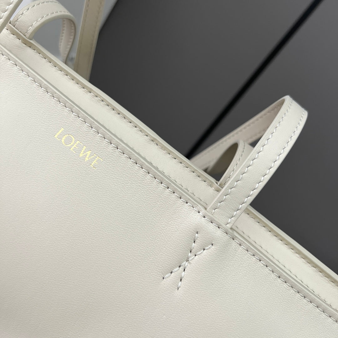 Loewe Puzzle Fold Cropped 39 Bag in White Solf Grained Calfskin