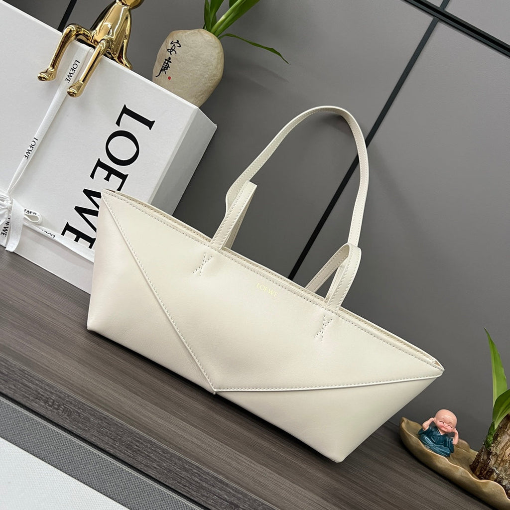 Loewe Puzzle Fold Cropped 39 Bag in White Solf Grained Calfskin