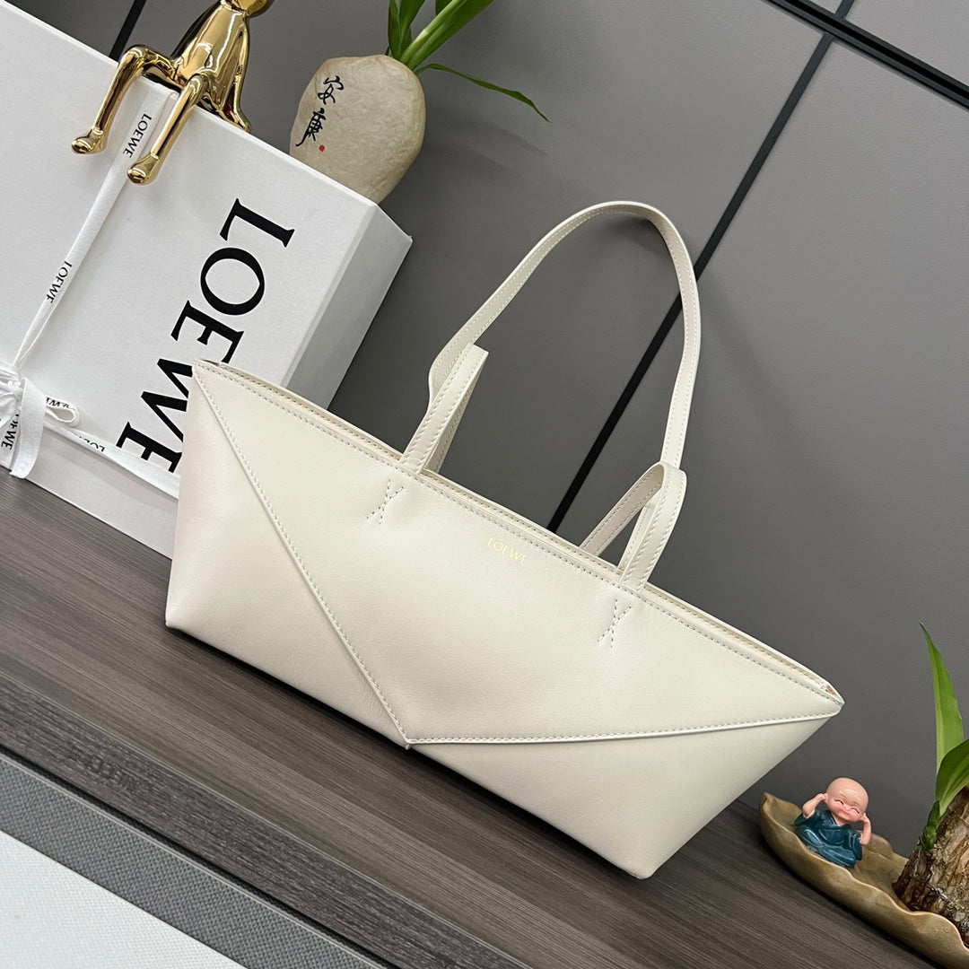 Loewe Puzzle Fold Cropped 39 Bag in White Solf Grained Calfskin