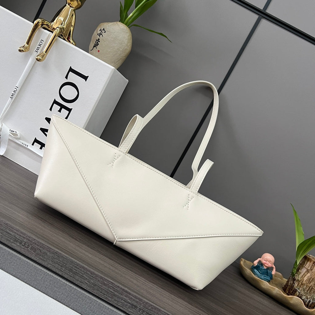 Loewe Puzzle Fold Cropped 39 Bag in White Solf Grained Calfskin