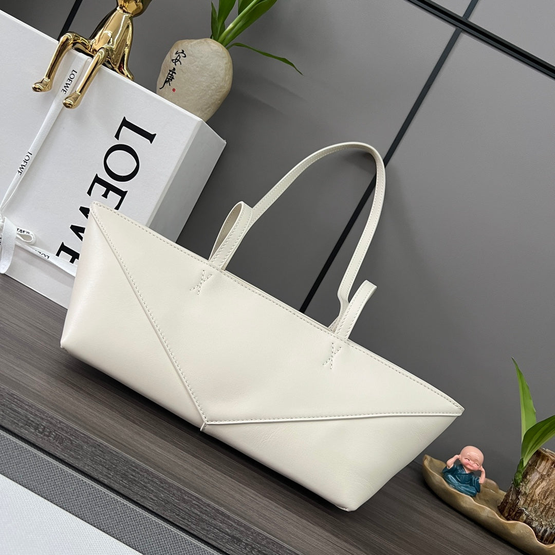 Loewe Puzzle Fold Cropped 39 Bag in White Solf Grained Calfskin