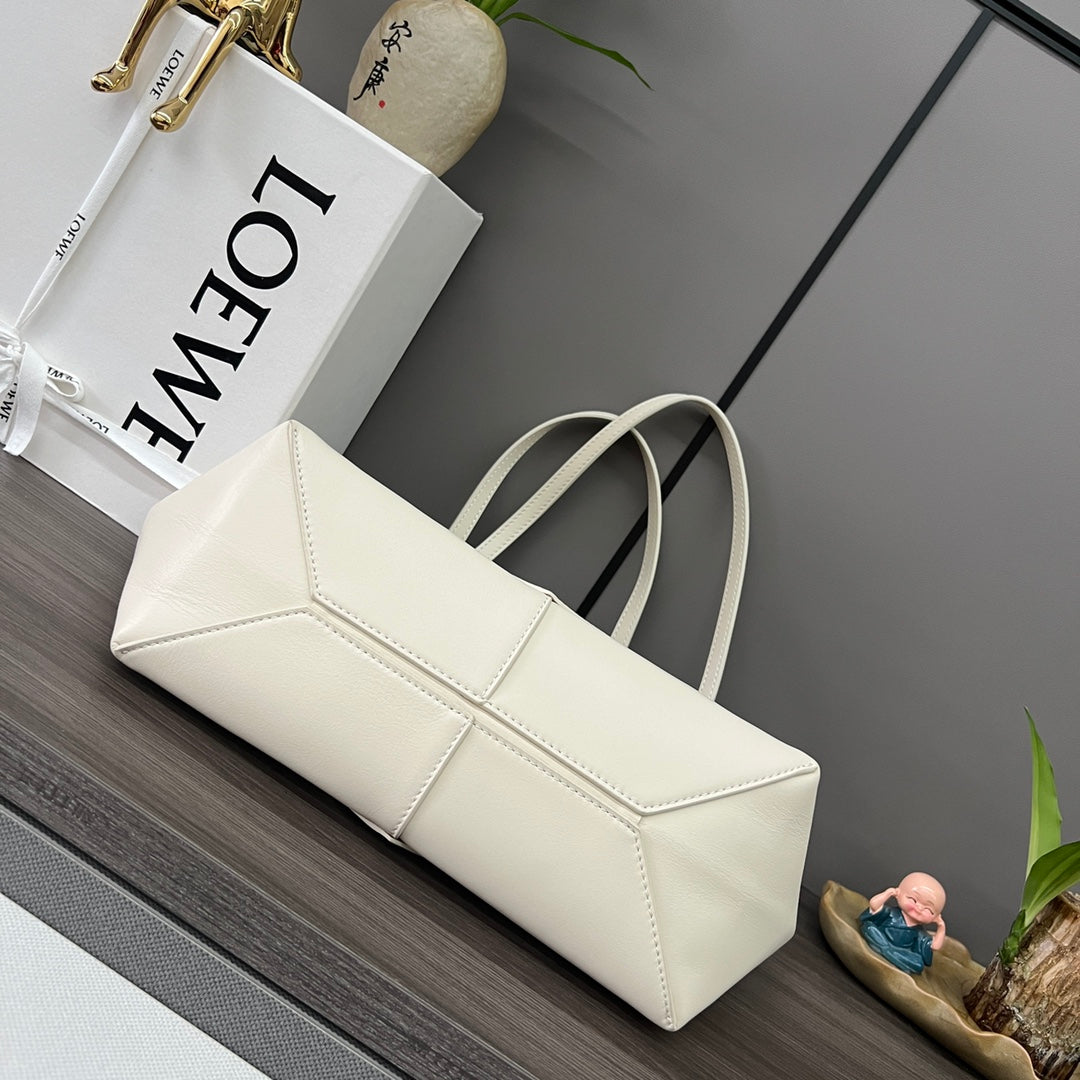 Loewe Puzzle Fold Cropped 39 Bag in White Solf Grained Calfskin