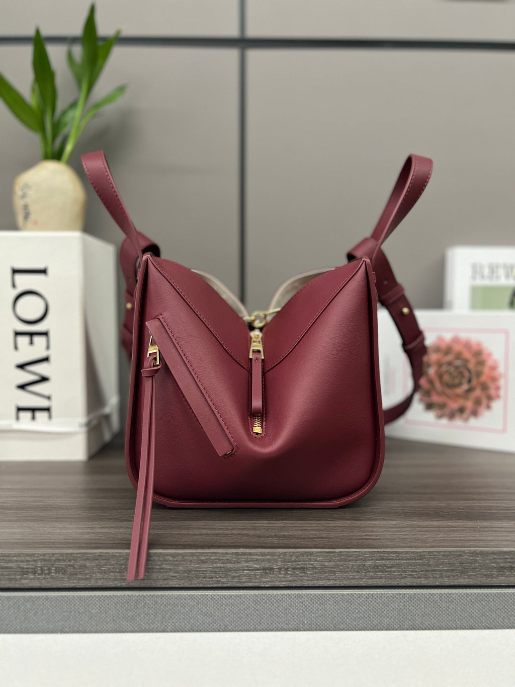 Loewe 20 Hammock Compact Bag in Burgundy Red Calfskin