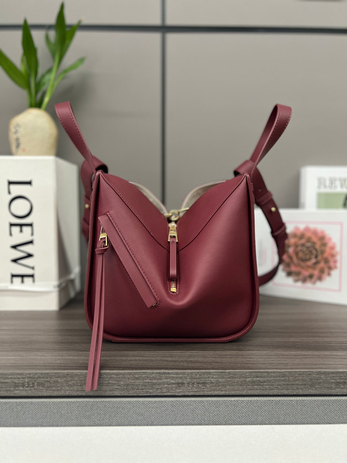 Loewe 20 Hammock Compact Bag in Burgundy Red Calfskin