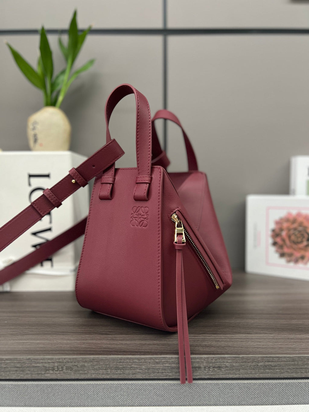 Loewe 20 Hammock Compact Bag in Burgundy Red Calfskin