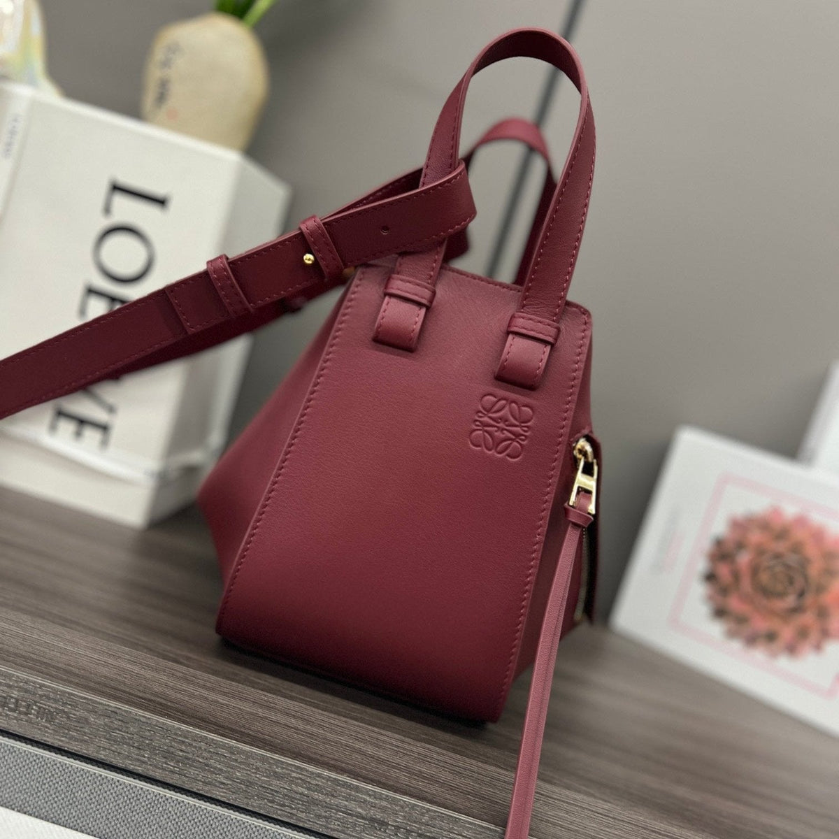 Loewe 20 Hammock Compact Bag in Burgundy Red Calfskin