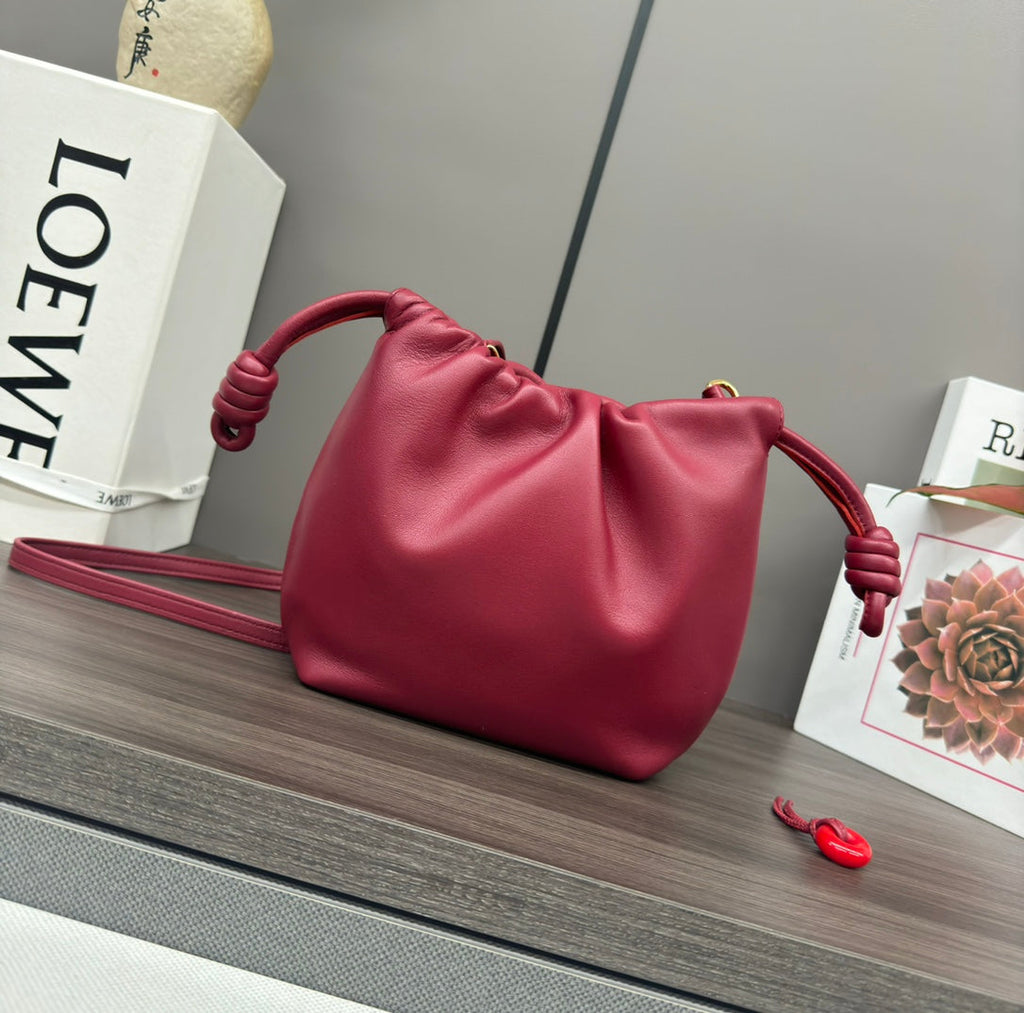 Loewe 23 Flamenco Purse Bucket in Red Pink Lambskin