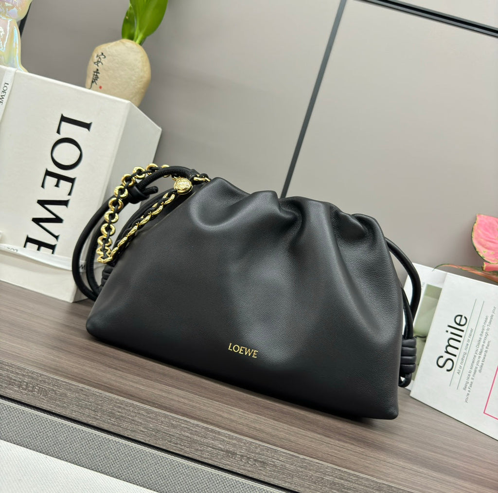 Loewe Medium 30 Flamenco Purse Bucket in Black Lambskin
