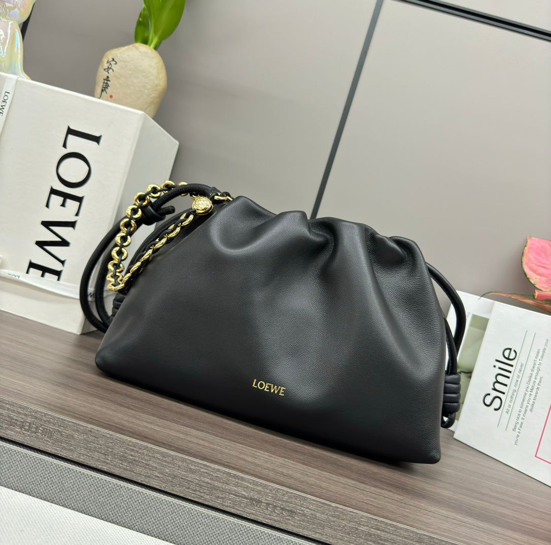 Loewe Medium 30 Flamenco Purse Bucket in Black Lambskin