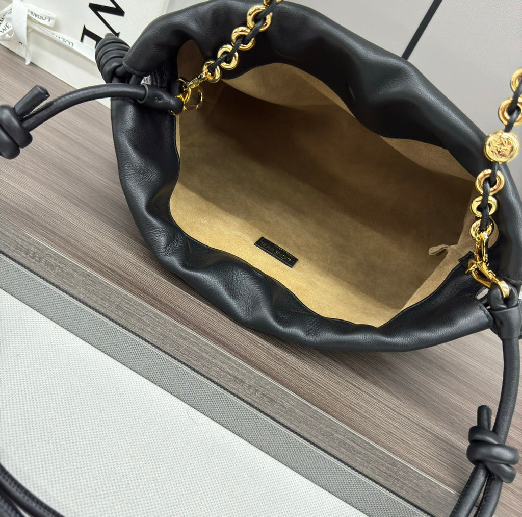 Loewe Medium 30 Flamenco Purse Bucket in Black Lambskin