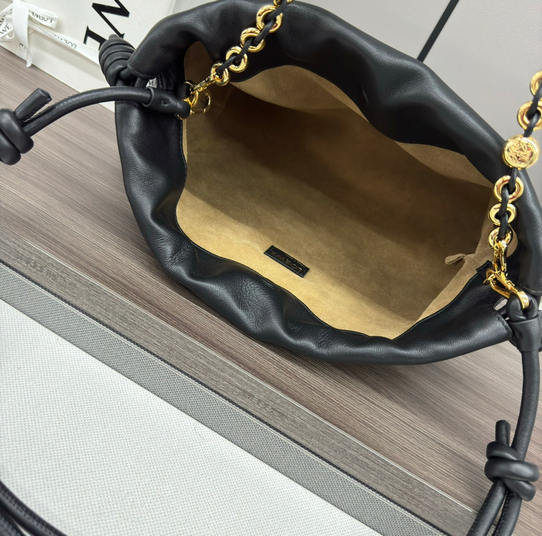 Loewe Medium 30 Flamenco Purse Bucket in Black Lambskin