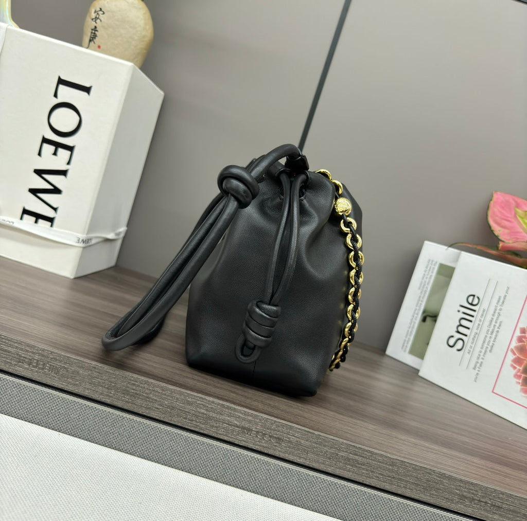 Loewe Medium 30 Flamenco Purse Bucket in Black Lambskin