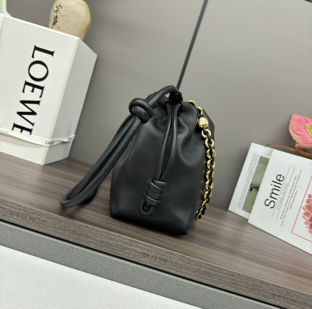Loewe Medium 30 Flamenco Purse Bucket in Black Lambskin
