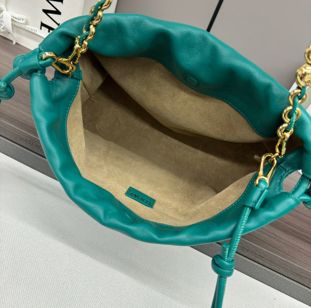 Loewe Medium 30 Flamenco Purse Bucket in Teal Green Lambskin