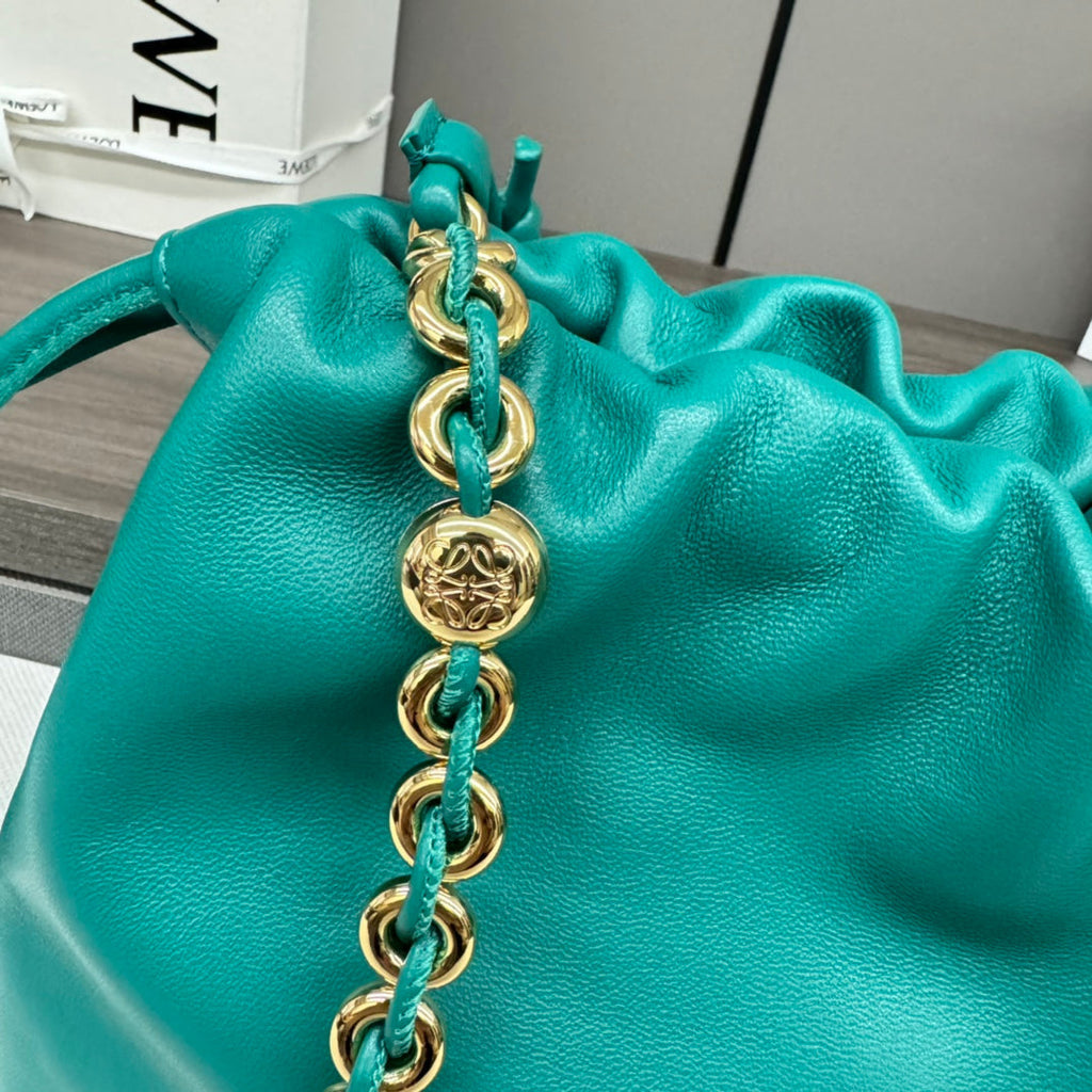 Loewe Medium 30 Flamenco Purse Bucket in Teal Green Lambskin