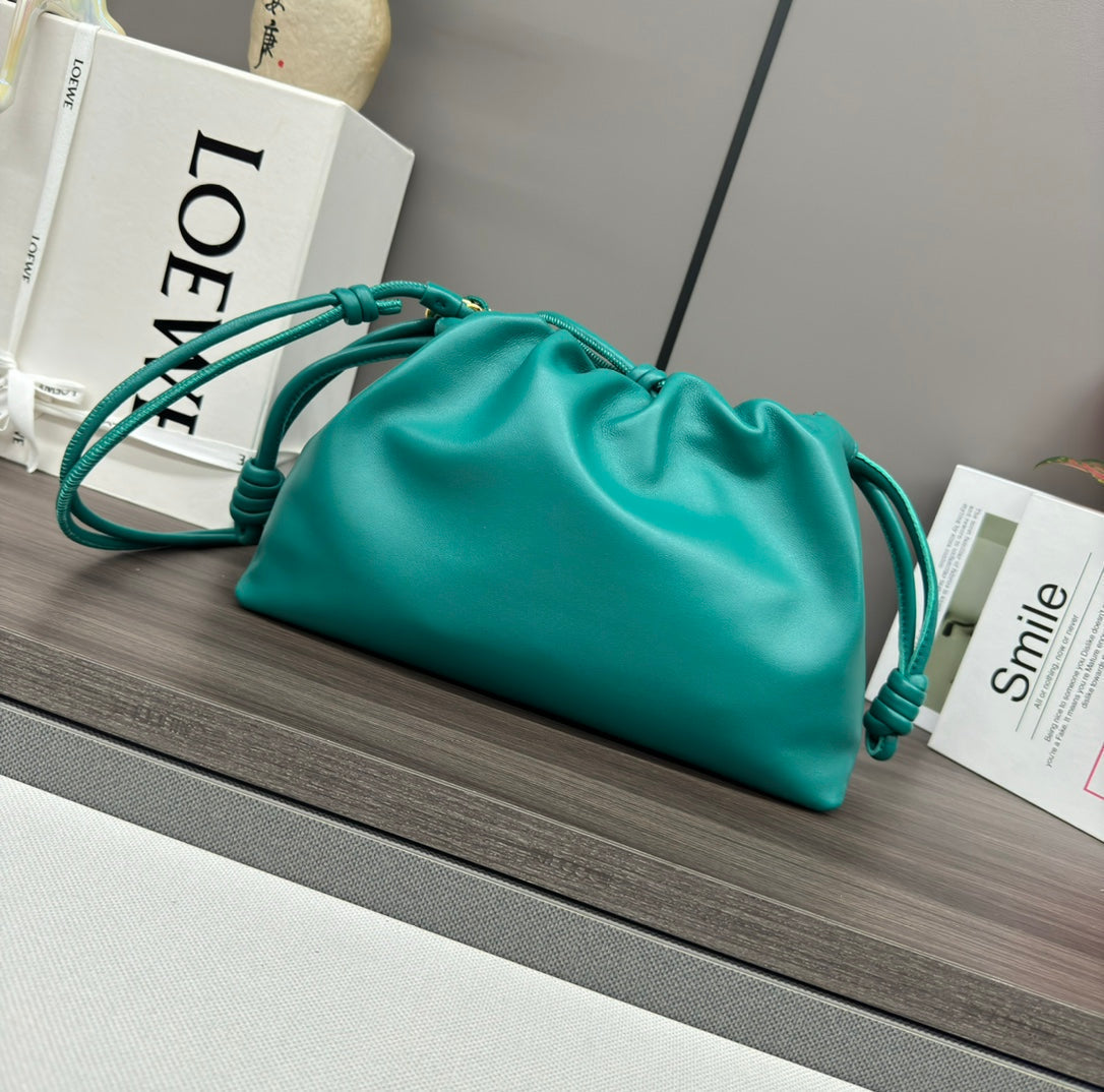 Loewe Medium 30 Flamenco Purse Bucket in Teal Green Lambskin