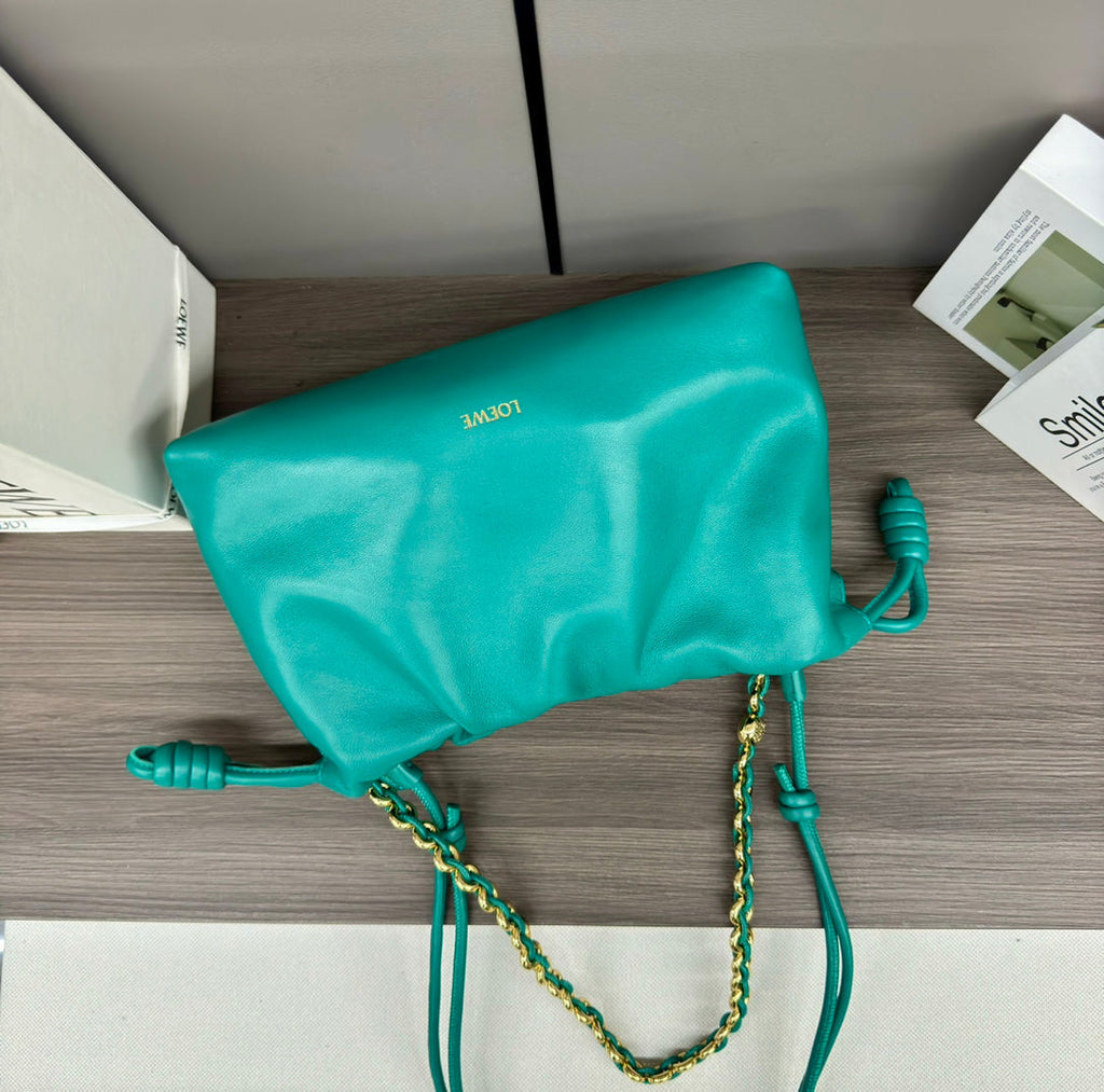 Loewe Medium 30 Flamenco Purse Bucket in Teal Green Lambskin
