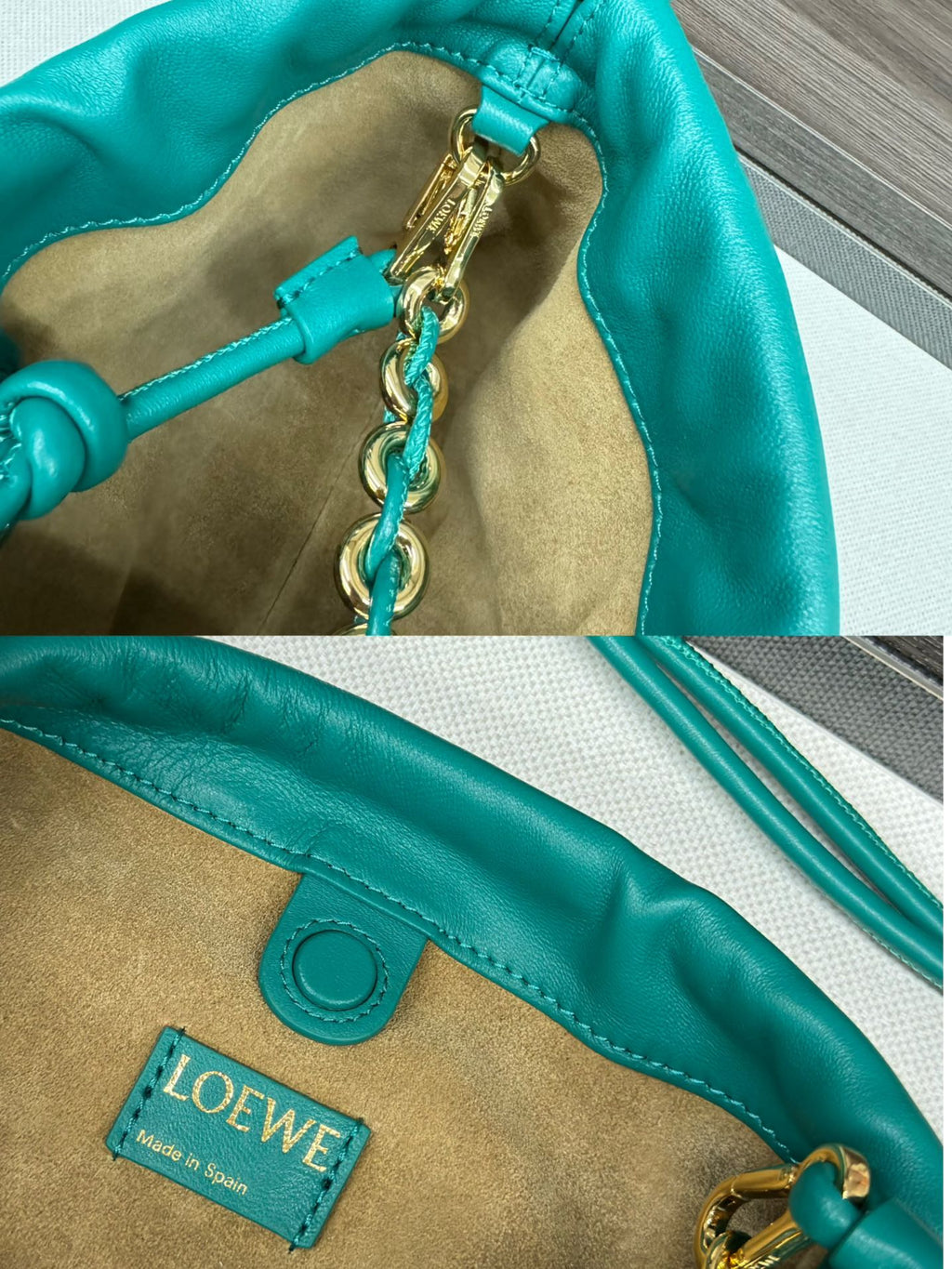 Loewe Medium 30 Flamenco Purse Bucket in Teal Green Lambskin