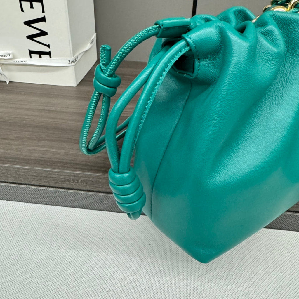 Loewe Medium 30 Flamenco Purse Bucket in Teal Green Lambskin