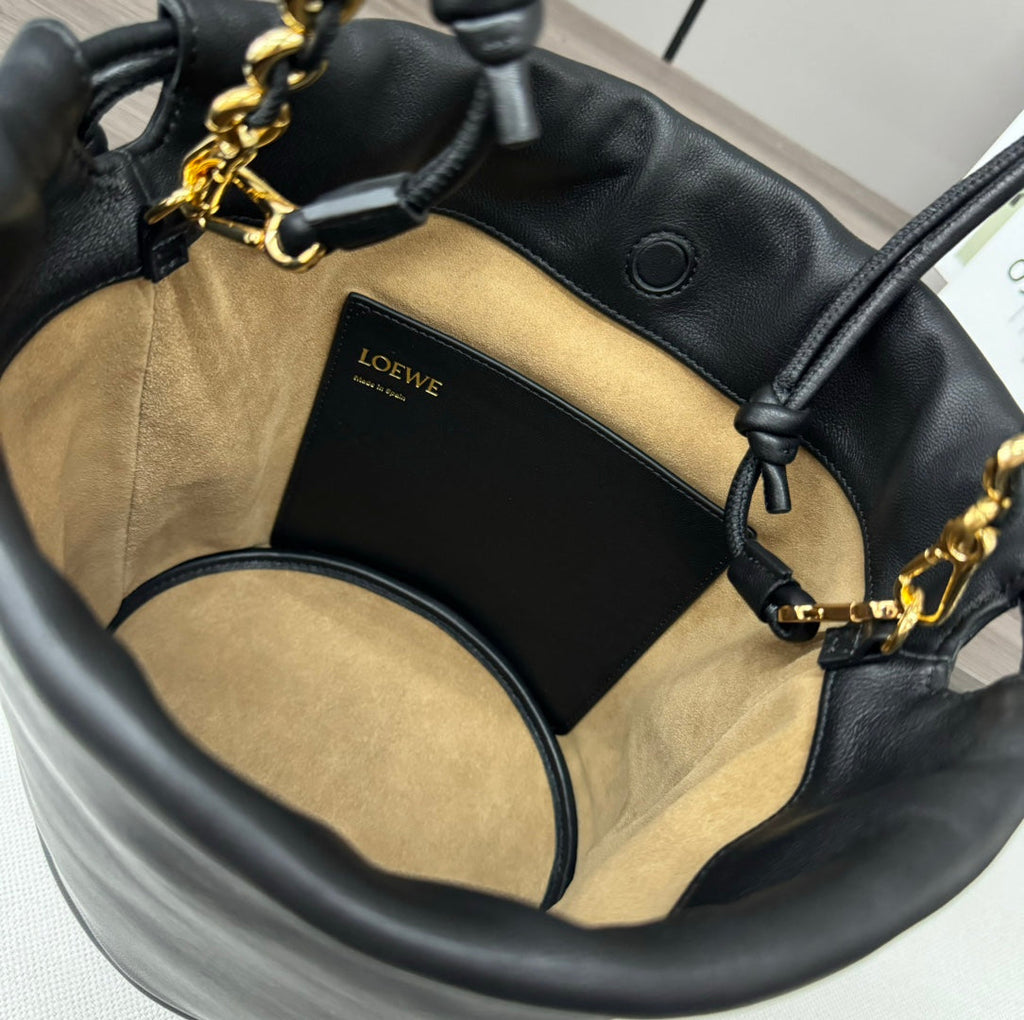 Loewe 32 Flamenco Purse Bucket in Black Lambskin
