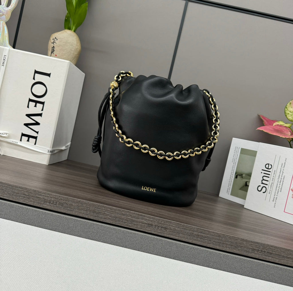 Loewe 32 Flamenco Purse Bucket in Black Lambskin