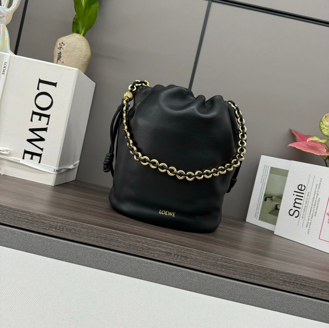 Loewe 32 Flamenco Purse Bucket in Black Lambskin