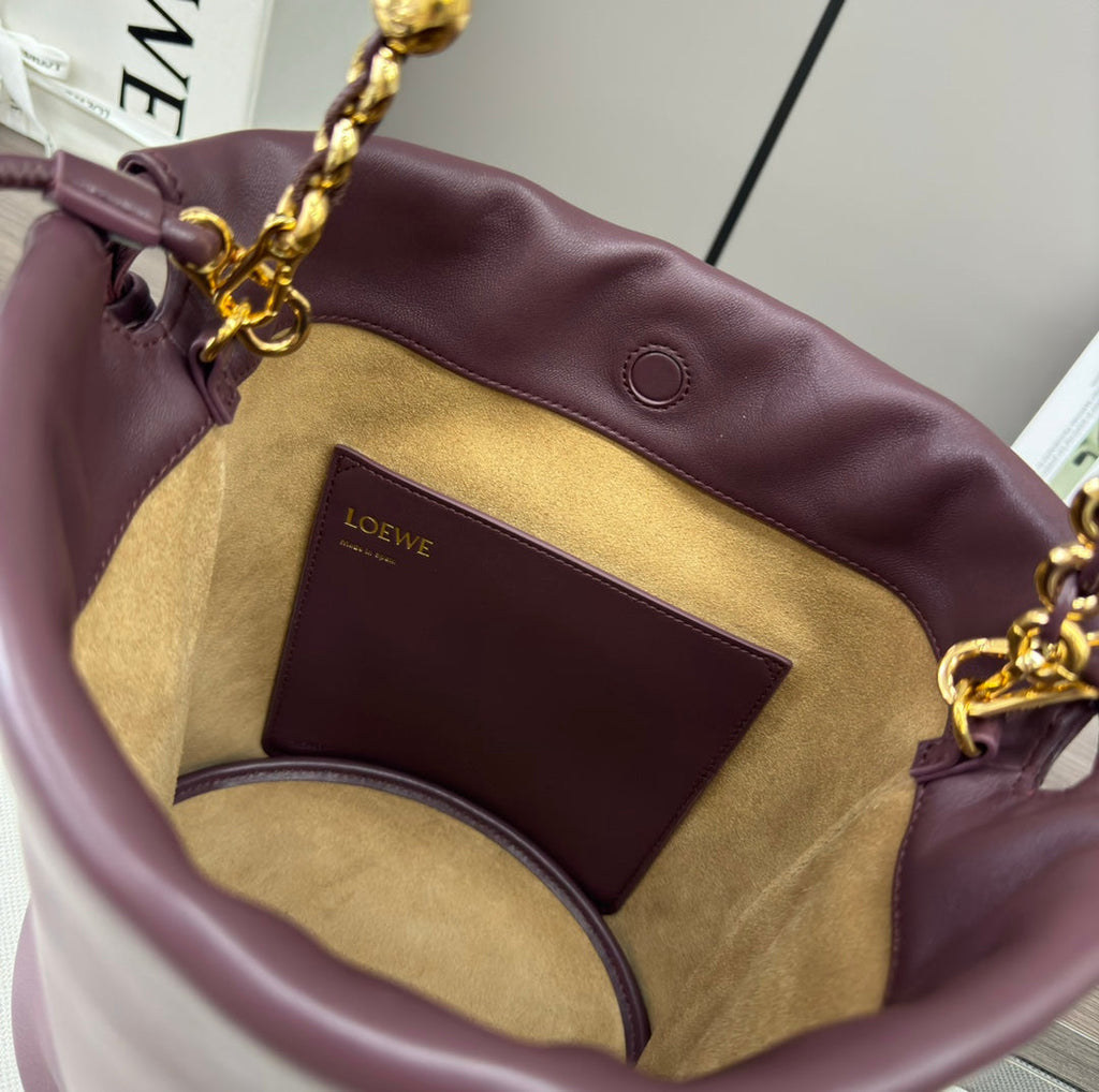 Loewe 32 Flamenco Purse Bucket in Chestnut Brown Lambskin
