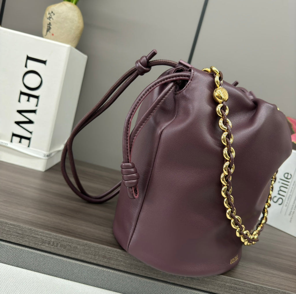 Loewe 32 Flamenco Purse Bucket in Chestnut Brown Lambskin