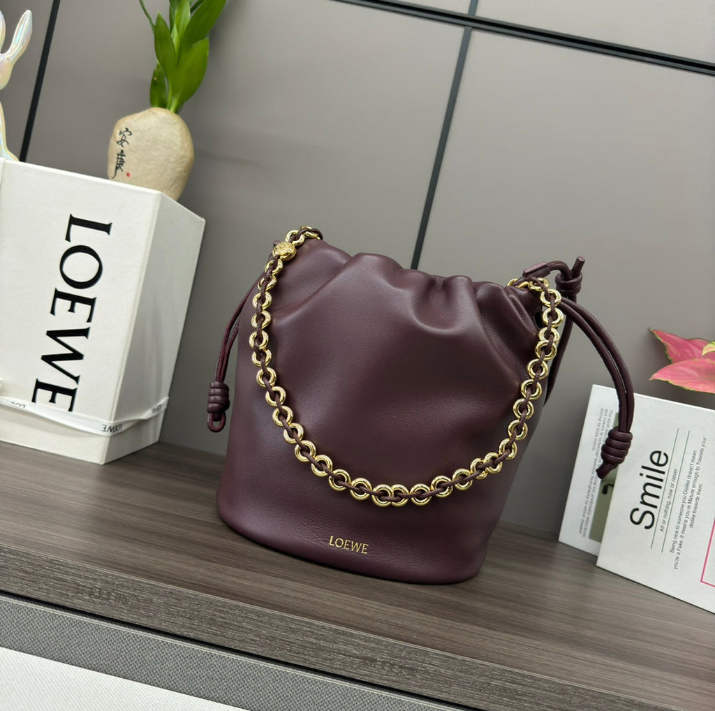Loewe 32 Flamenco Purse Bucket in Chestnut Brown Lambskin